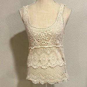 American Eagle Cream Crochet Sleeveless Top